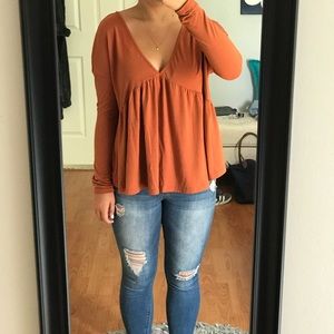 SheIn: T-Cut Flowy Burnt Orange Long Sleeve Tee